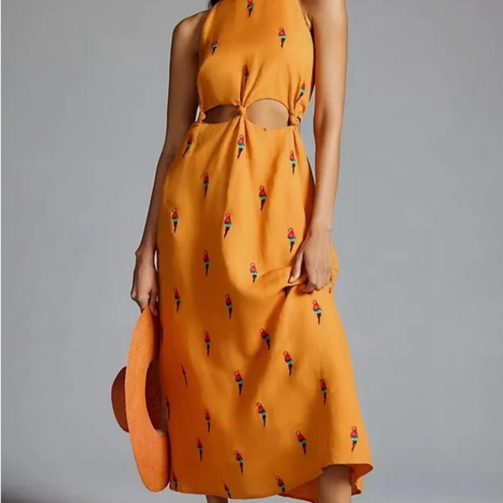 FARM Rio Vibrant Orange Kids Dress with Parrot Print - Picture 2 of 2